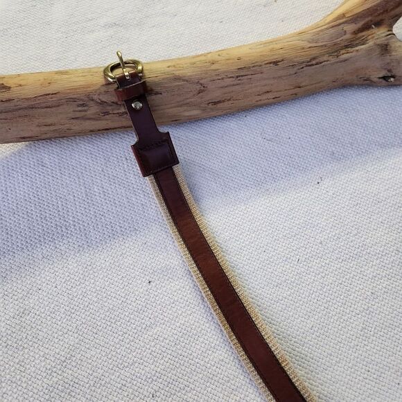 J crew vintage brown leather and canvas webbing belt - Picture 11 of 13